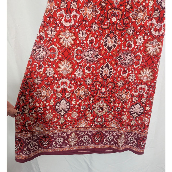 Max Studio Red Baroque Sleeveless Slinky Dress Small L1 Boho Summer Resort - Picture 3 of 7